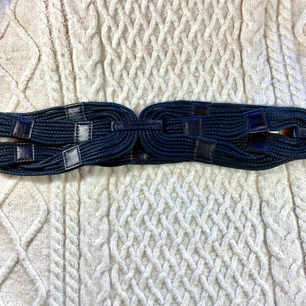 Black Woven Belt in Cotton and Leather 36-37"